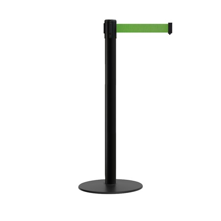 Montour Line Stanchion Belt Barrier Flat Base Black Post 11 ft. Green Belt S400-BK-GN-110
